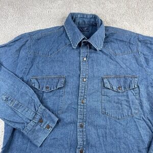 VINTAGE VIP Shirt Mens Large Blue Denim Snap‎ Front Western Cowboy Rancher